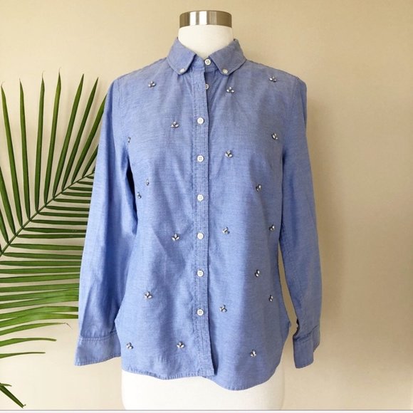 Talbots Tops - Talbots Jewel Embellished Blue Shirt Petite 6